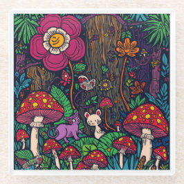 Psychedelic woodland glass coaster glazen onderzetter