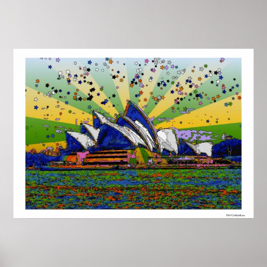 Psychedelic World: Sydney Australia Skyline A2 Poster (Voorkant)