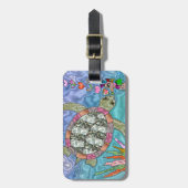 Psychedelic Zee Turtle Seahorse Art Bagagelabel (Voorkant verticaal)