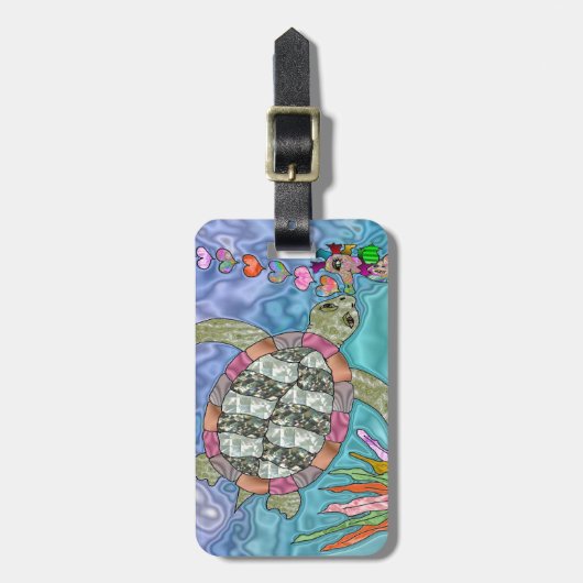 Psychedelic Zee Turtle Seahorse Art Bagagelabel (Voorkant verticaal)