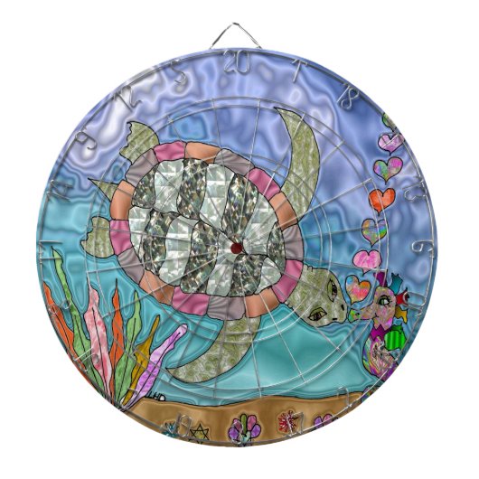 Psychedelic Zee Turtle Seahorse Art Dartbord (Voorkant)