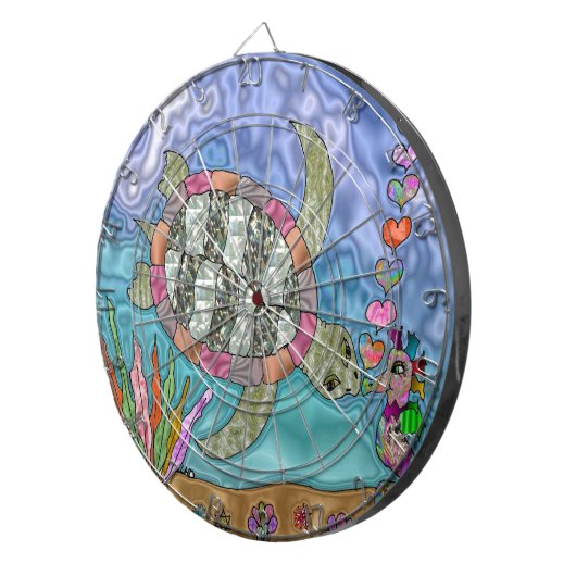 Psychedelic Zee Turtle Seahorse Art Dartbord (Voorkant Rechts)