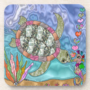 Psychedelic Zee Turtle Seahorse Art Drankjes Onderzetter