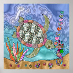 Psychedelic Zee Turtle Seahorse Art keramische Teg Poster