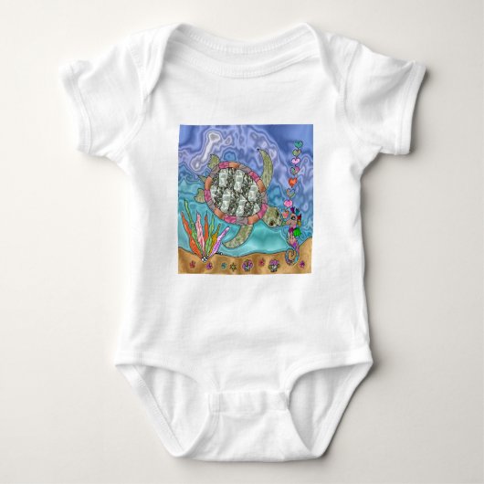 Psychedelic Zee Turtle Seahorse Art Romper (Voorkant)