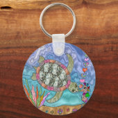 Psychedelic Zee Turtle Seahorse Art Sleutelhanger (Voorkant)
