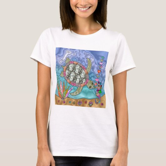 Psychedelic Zee Turtle Seahorse Art T-shirt (Voorkant)