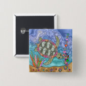 Psychedelic Zee Turtle Seahorse Art Vierkante Button 5,1 Cm (Voorkant /achterkant)
