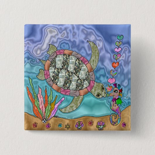Psychedelic Zee Turtle Seahorse Art Vierkante Button 5,1 Cm (Voorkant)