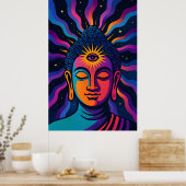 Psychedelic Zen Buddha - Third Eye Cosmic Vibratio Poster (Keuken)