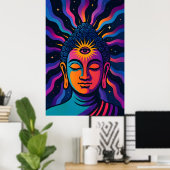 Psychedelic Zen Buddha - Third Eye Cosmic Vibratio Poster (Thuiskantoor)