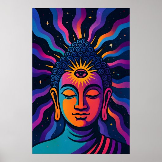 Psychedelic Zen Buddha - Third Eye Cosmic Vibratio Poster (Voorkant)