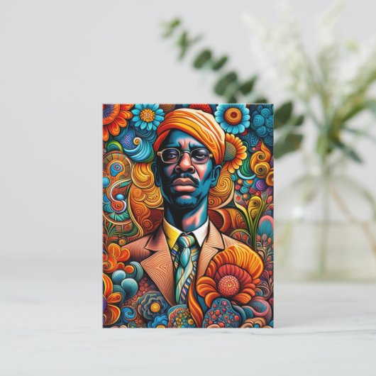 Psychedelica Abstract Afro-Amerikaans Man Briefkaart (Staand voorkant)