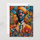 Psychedelica Abstract Afro-Amerikaans Man Briefkaart (Voorkant / Achterkant)