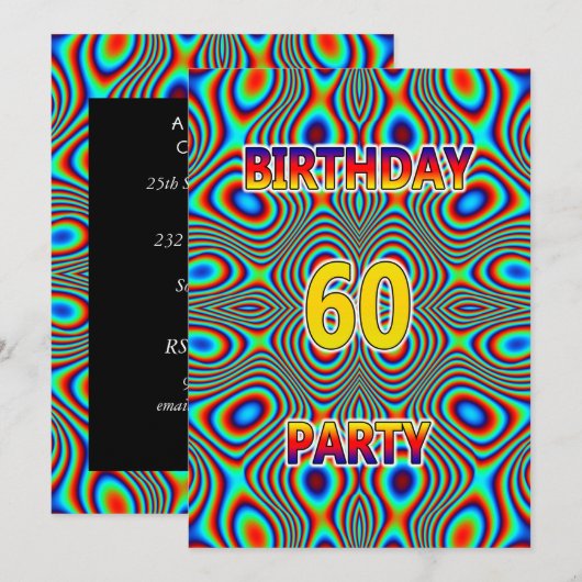 Psychédélique 60e anniversaire fête Invitation (Devant / Derrière)