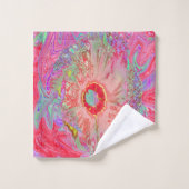 Psychédélique Corail Rétro Hibiscus arc-en-ciel (Gant de toilette)