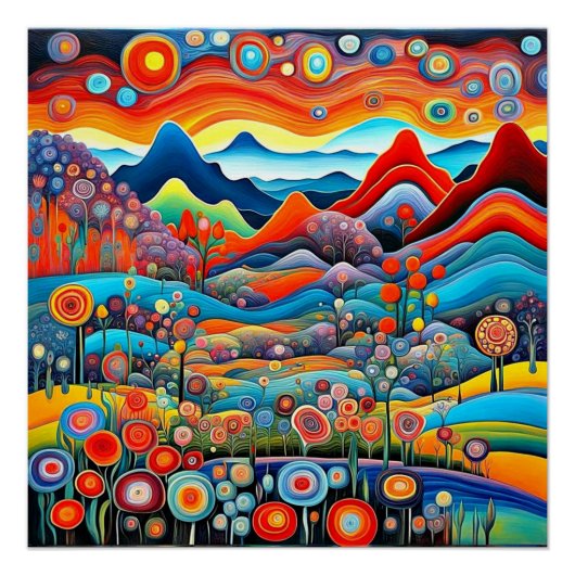 Psychedelisch berglandschap 1 perfect poster (Voorkant)