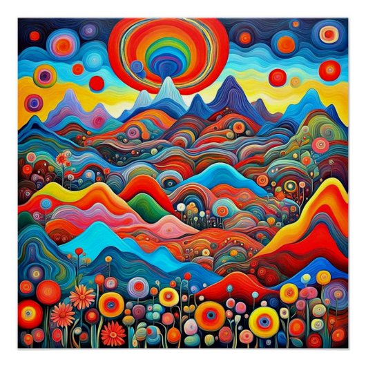 Psychedelisch berglandschap 3 perfect poster (Voorkant)