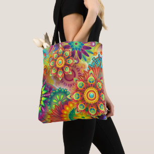 Psychedelisch bloemenpatroon draagtas