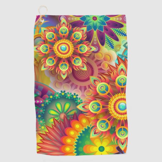 Psychedelisch bloemenpatroon golfhanddoek (Voorkant)