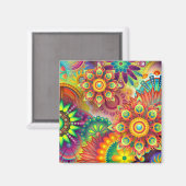 Psychedelisch bloemenpatroon magneet (Voorkant / Achterkant)