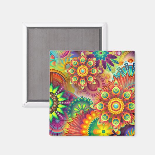 Psychedelisch bloemenpatroon magneet (Voorkant / Achterkant)