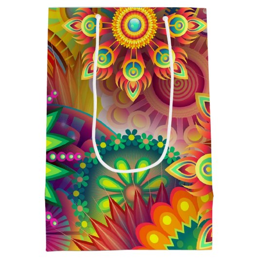 Psychedelisch bloemenpatroon medium cadeauzakje (Achterkant)