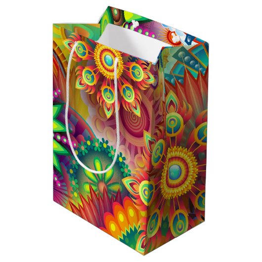 Psychedelisch bloemenpatroon medium cadeauzakje (Achterkant Gekanteld)