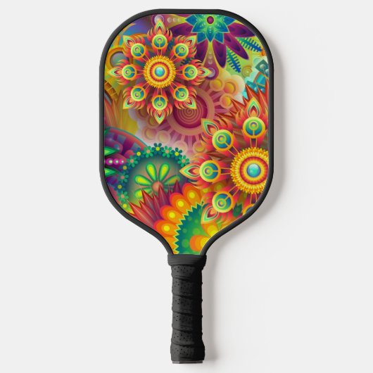 Psychedelisch bloemenpatroon pickleball paddle (Voorkant)