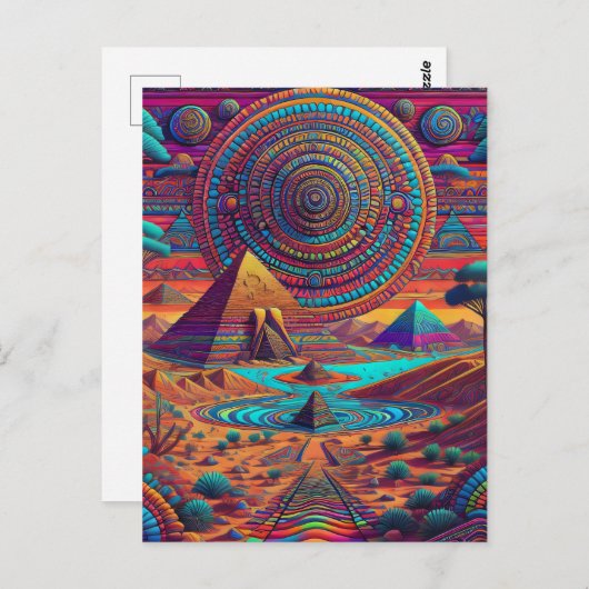 Psychedelisch Egyptisch landschap Briefkaart (Voorkant / Achterkant)