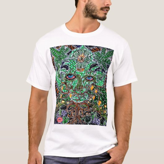 psychedelisch groen man t-shirt (Voorkant)