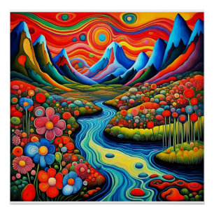 Psychedelisch landschap met rivier 1 perfect poster
