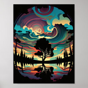 Psychedelisch landschap poster