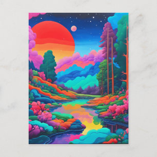 Psychedelisch landschap roze groene kunst briefkaart