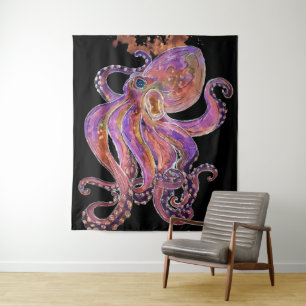 Psychedelisch Paarse Diepzee Kraken Wandkleed