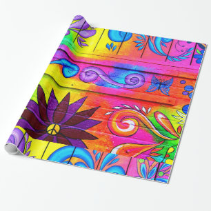 psychedelisch verpakkingspapier van hippie 70 cadeaupapier
