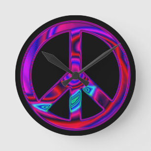Psychedelisch Vredesteken Zwart Ronde Klok