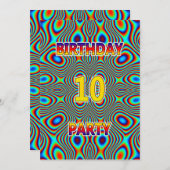 Psychedelische 10e verjaardagsfeestje Uitnodiging (Voorkant / Achterkant)