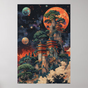 Psychedelische 3D DMT Baobab Bonsai Ukiyo-e Poster