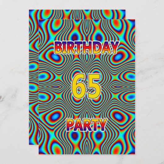 Psychedelische 65e verjaardag uitnodiging (Voorkant / Achterkant)