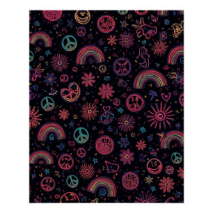 Psychedelische 70s Muurkunst Neon Madeliefjes & Perfect Poster