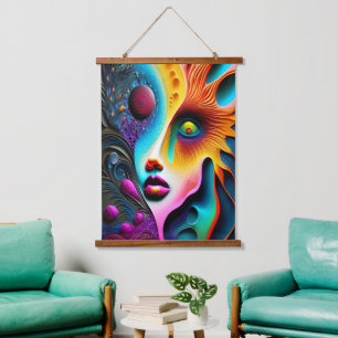 Psychedelische Abstracte gezicht Vibrant Trippy Hangend Wandkleed