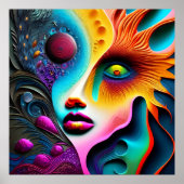 Psychedelische Abstracte gezicht Vibrant Trippy Poster (Voorkant)