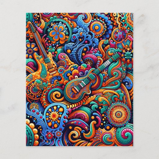 Psychedelische Batik Gitaar Art-Kleurrijke Retro M (Voorkant)