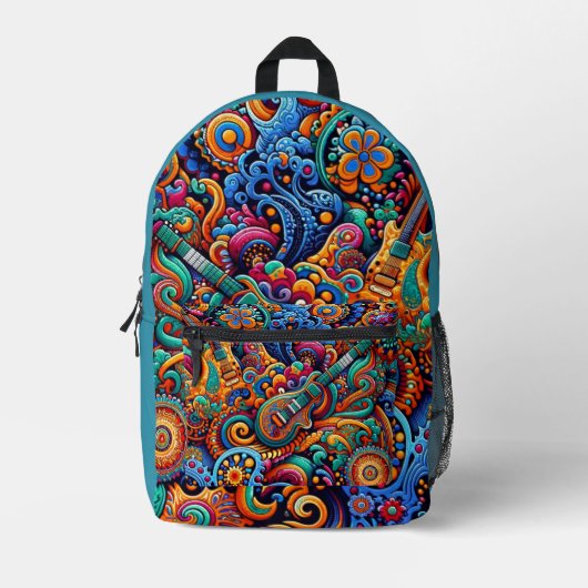 Psychedelische Batik Gitaar Art-Kleurrijke Retro M Bedrukte Rugzak (Voorkant)