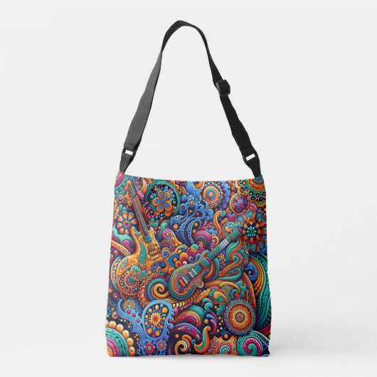 Psychedelische Batik Gitaar Art-Kleurrijke Retro M Crossbody Tas (Achterkant)