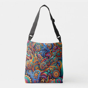 Psychedelische Batik Gitaar Art-Kleurrijke Retro M Crossbody Tas