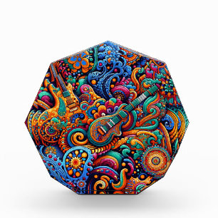 Psychedelische Batik Gitaar Art-Kleurrijke Retro M Fotoblokken
