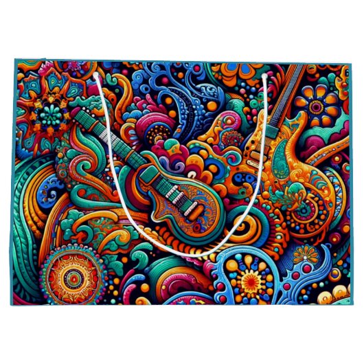 Psychedelische Batik Gitaar Art-Kleurrijke Retro M Groot Cadeauzakje (Achterkant)