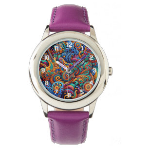 Psychedelische Batik Gitaar Art-Kleurrijke Retro M Horloge
